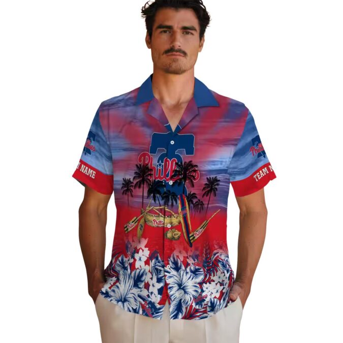 Philadelphia Phillies Blue Tropical Canoe Hawaiian Shirt - Personalized MLB Fan Gift