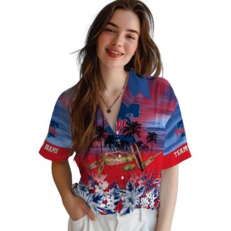 Philadelphia Phillies Blue Tropical Canoe Hawaiian Shirt - Personalized MLB Fan Gift