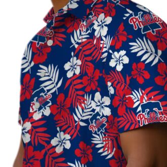 Philadelphia Phillies Blue Tropical Floral Hawaiian Shirt for Beach & Vacation