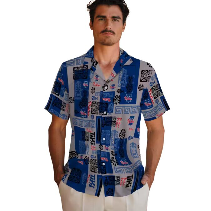 Philadelphia Phillies Hawaiian Blue Shirt with Tribal Design - Ideal for Tailgate and Beach Parties