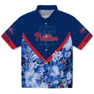 Philadelphia Phillies Hawaiian Shirt - Custom Blue Floral Chevron Design for MLB Fans
