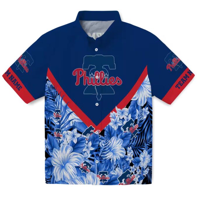 Philadelphia Phillies Hawaiian Shirt - Custom Blue Floral Chevron Design for MLB Fans