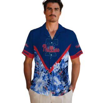 Philadelphia Phillies Hawaiian Shirt - Custom Blue Floral Chevron Design for MLB Fans