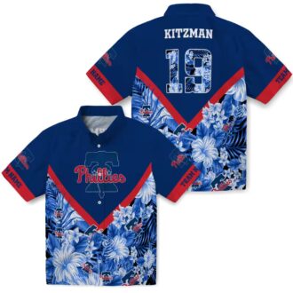 Philadelphia Phillies Hawaiian Shirt - Custom Blue Floral Chevron Design for MLB Fans