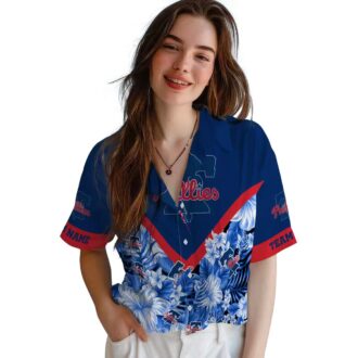 Philadelphia Phillies Hawaiian Shirt - Custom Blue Floral Chevron Design for MLB Fans