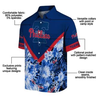 Philadelphia Phillies Hawaiian Shirt - Custom Blue Floral Chevron Design for MLB Fans