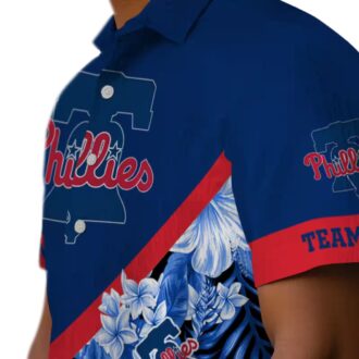 Philadelphia Phillies Hawaiian Shirt - Custom Blue Floral Chevron Design for MLB Fans