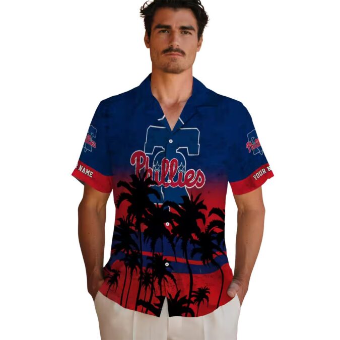 Philadelphia Phillies Hawaiian Shirt with Sunset Pattern - Custom Tropical Shirt for Fans