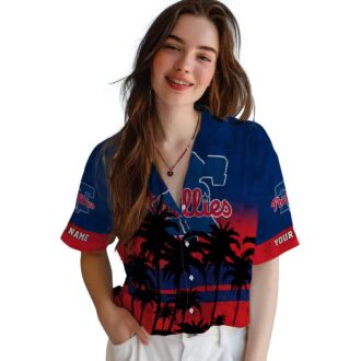 Philadelphia Phillies Hawaiian Shirt with Sunset Pattern - Custom Tropical Shirt for Fans