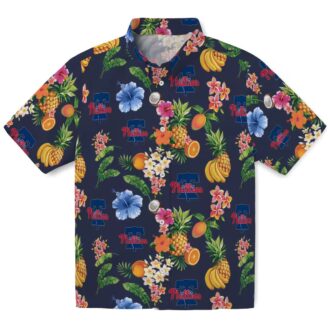 Philadelphia Phillies Navy Blue Tropical Hawaiian Shirt - Hibiscus & Fruit Pattern for Summer