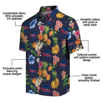 Philadelphia Phillies Navy Blue Tropical Hawaiian Shirt - Hibiscus & Fruit Pattern for Summer