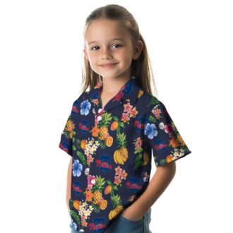 Philadelphia Phillies Navy Blue Tropical Hawaiian Shirt - Hibiscus & Fruit Pattern for Summer