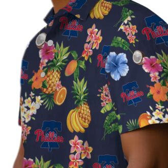 Philadelphia Phillies Navy Blue Tropical Hawaiian Shirt - Hibiscus & Fruit Pattern for Summer