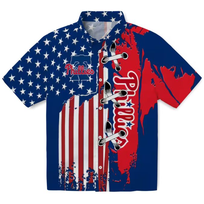 Philadelphia Phillies Stitched Flag Blue Hawaiian Shirt - Tropical MLB Shirt for Summer