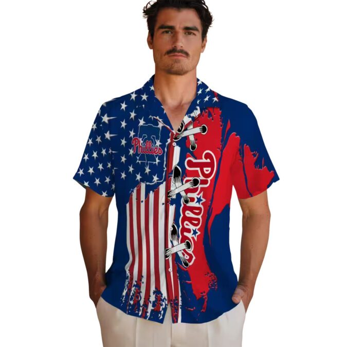 Philadelphia Phillies Stitched Flag Blue Hawaiian Shirt - Tropical MLB Shirt for Summer