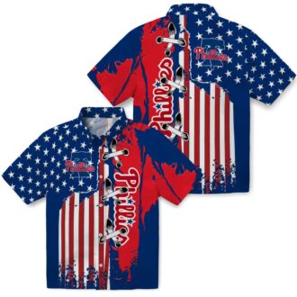 Philadelphia Phillies Stitched Flag Blue Hawaiian Shirt - Tropical MLB Shirt for Summer