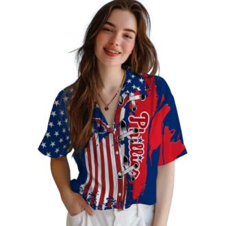 Philadelphia Phillies Stitched Flag Blue Hawaiian Shirt - Tropical MLB Shirt for Summer