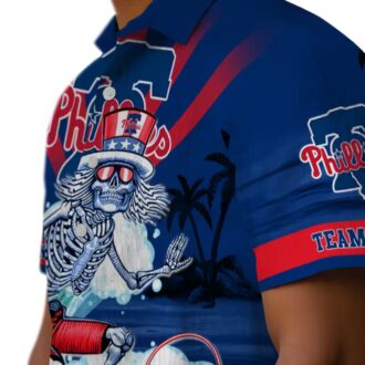 Philadelphia Phillies Surfing Skeleton Blue Hawaiian Shirt - Custom Beach Fan Gift