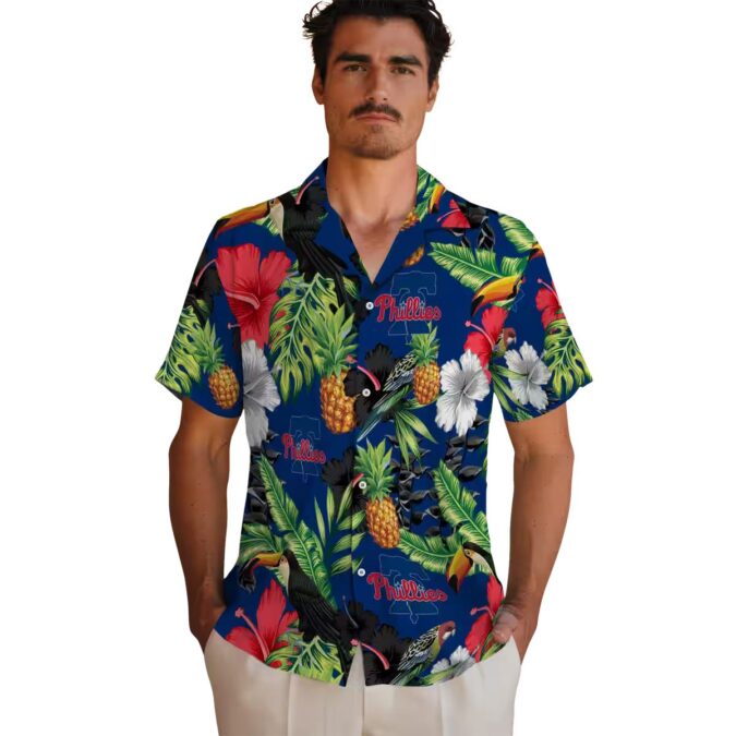 Philadelphia Phillies Toucan Hibiscus Hawaiian Shirt - Tropical Beach Shirt for Men
