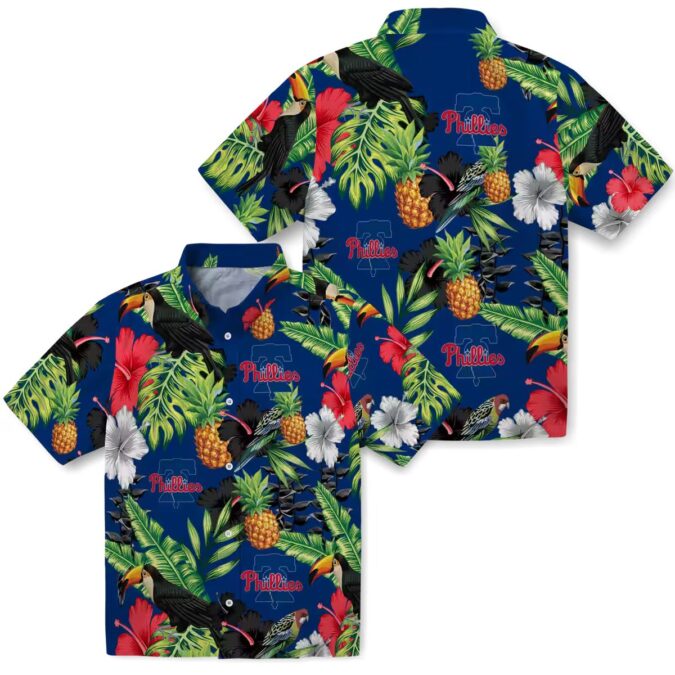 Philadelphia Phillies Toucan Hibiscus Hawaiian Shirt - Tropical Beach Shirt for Men