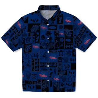 Philadelphia Phillies Tropical Aloha Hawaiian Shirt - Blue Black Patchwork Shirt for MLB Fans