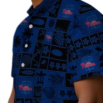 Philadelphia Phillies Tropical Aloha Hawaiian Shirt - Blue Black Patchwork Shirt for MLB Fans