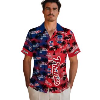 Philadelphia Phillies Tropical Palm Silhouettes Hawaiian Shirt - Custom MLB Fan Gear for Summer