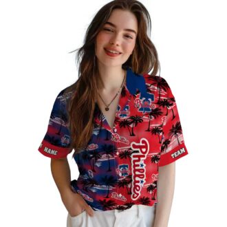 Philadelphia Phillies Tropical Palm Silhouettes Hawaiian Shirt - Custom MLB Fan Gear for Summer