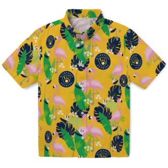 Best Milwaukee Brewers Aloha Hawaiian Shirt - Navy Green Flamingo Summer Button-Up