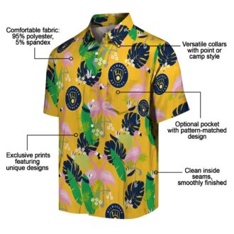 Best Milwaukee Brewers Aloha Hawaiian Shirt - Navy Green Flamingo Summer Button-Up