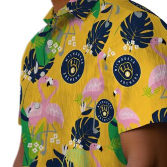 Best Milwaukee Brewers Aloha Hawaiian Shirt - Navy Green Flamingo Summer Button-Up