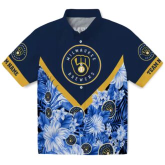 Best Milwaukee Brewers Tropical Vacation Shirt - Floral Chevron Navy Blue MLB Fanwear
