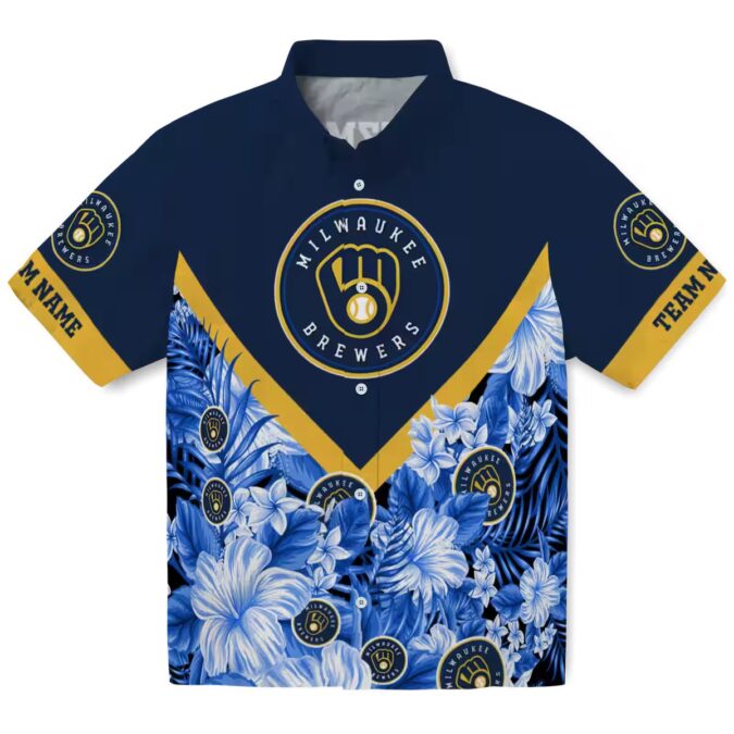 Best Milwaukee Brewers Tropical Vacation Shirt - Floral Chevron Navy Blue MLB Fanwear