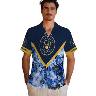 Best Milwaukee Brewers Tropical Vacation Shirt - Floral Chevron Navy Blue MLB Fanwear