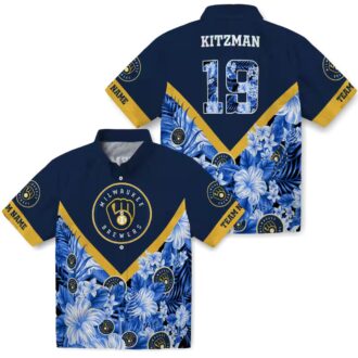 Best Milwaukee Brewers Tropical Vacation Shirt - Floral Chevron Navy Blue MLB Fanwear