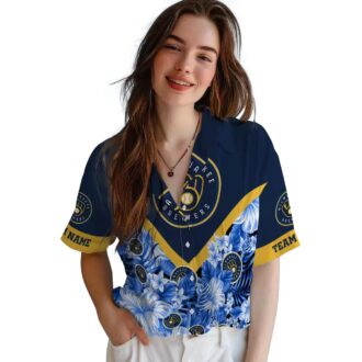 Best Milwaukee Brewers Tropical Vacation Shirt - Floral Chevron Navy Blue MLB Fanwear