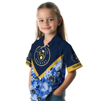 Best Milwaukee Brewers Tropical Vacation Shirt - Floral Chevron Navy Blue MLB Fanwear
