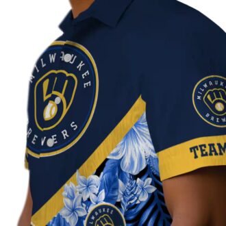 Best Milwaukee Brewers Tropical Vacation Shirt - Floral Chevron Navy Blue MLB Fanwear