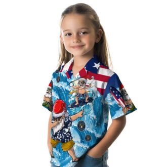 Blue Milwaukee Brewers Hawaiian Shirt - Santa Surfing MLB Official Summer Fan Apparel