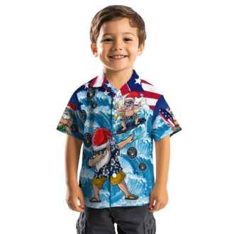 Blue Milwaukee Brewers Hawaiian Shirt - Santa Surfing MLB Official Summer Fan Apparel