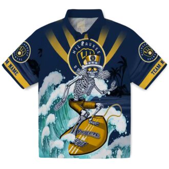 Brewers Hawaiian Shirt for Men - Navy Blue Surf Skeleton Tropical MLB Baseball Apparel