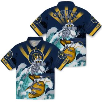 Brewers Hawaiian Shirt for Men - Navy Blue Surf Skeleton Tropical MLB Baseball Apparel