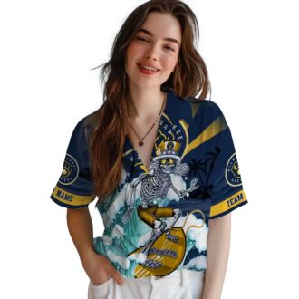 Brewers Hawaiian Shirt for Men - Navy Blue Surf Skeleton Tropical MLB Baseball Apparel