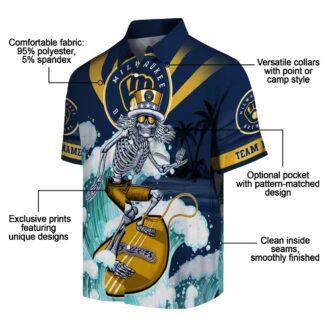 Brewers Hawaiian Shirt for Men - Navy Blue Surf Skeleton Tropical MLB Baseball Apparel