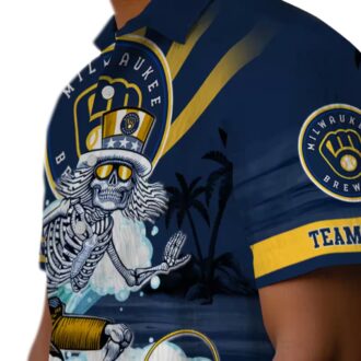 Brewers Hawaiian Shirt for Men - Navy Blue Surf Skeleton Tropical MLB Baseball Apparel