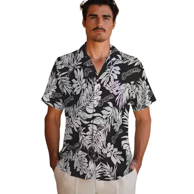 Brewers Monstera Print Hawaiian Shirt - MLB Black Vacation Shirt for Men