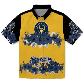 Buy Milwaukee Brewers Floral Hawaiian Shirt - Stripe Navy and Black Summer Gear