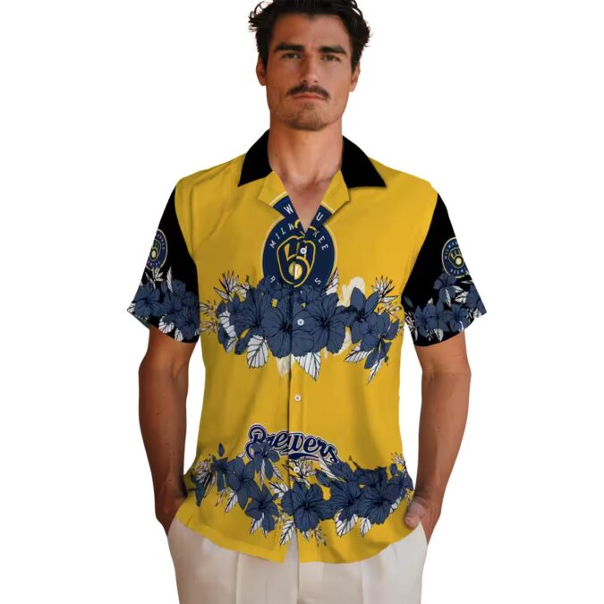 Buy Milwaukee Brewers Floral Hawaiian Shirt - Stripe Navy and Black Summer Gear
