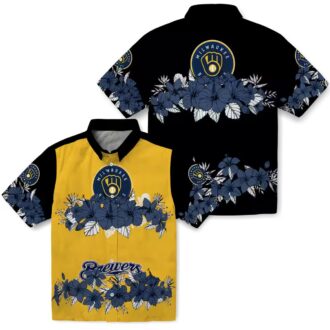 Buy Milwaukee Brewers Floral Hawaiian Shirt - Stripe Navy and Black Summer Gear