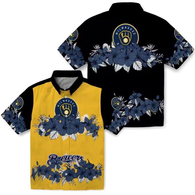 Buy Milwaukee Brewers Floral Hawaiian Shirt - Stripe Navy and Black Summer Gear